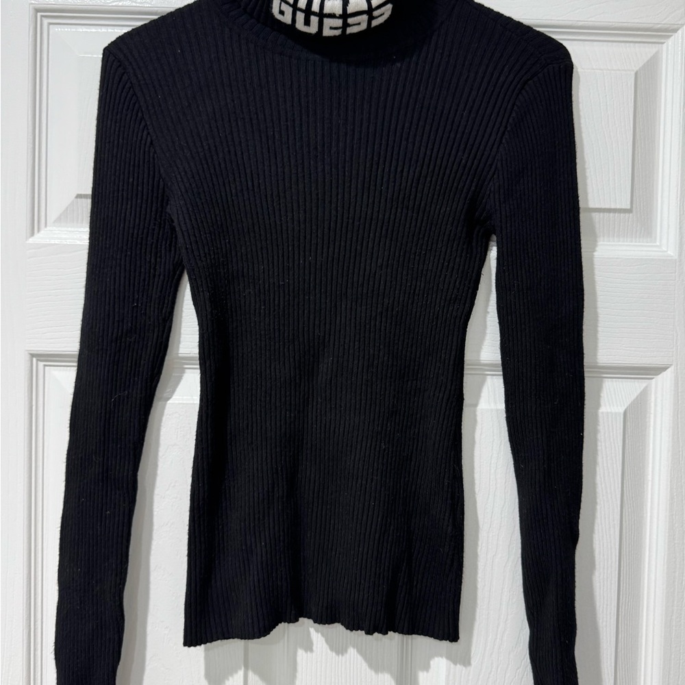 Guess Black Ribbed Long Sleeve Top